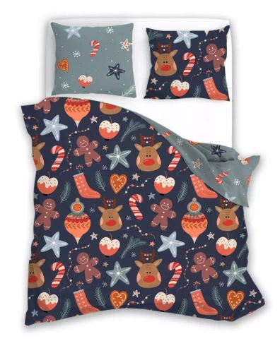 Holly Jolly 007 Faro Vánoční povlečení námořnicky šedé - saténové mikrovlákno, sada na zip