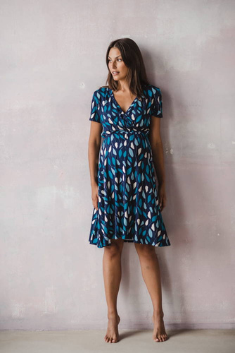 Two Ways MIDI Sukienka ciążowa i do karmienia krótki rękaw Milk&Love listki na granacie