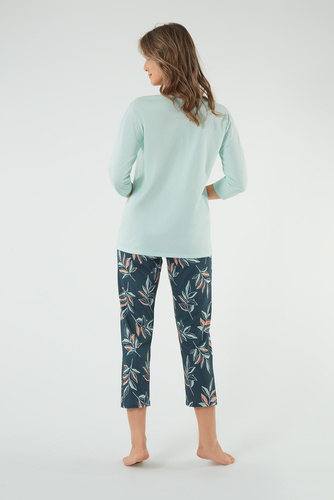 Julietta Dámské pyžamo 3/4 rukávy, 7/8 kalhoty Italská móda - pistácie/potisk