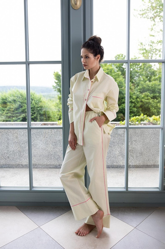 Dámské pyžamo Sensis Raven limetkové – bavlněná košile a dlouhé kalhoty