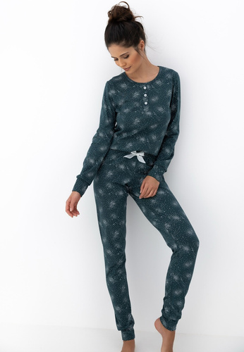 Ellison Sensis dámské pyžamo zelené - bavlněné pyžamo s dlouhým rukávem a žebrovanými manžetami