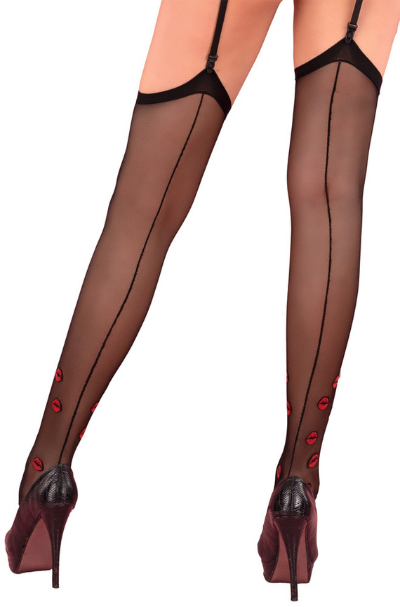 Crimson Lipstick Black 20 DEN LivCo Corsetti Módní podvazkový pás