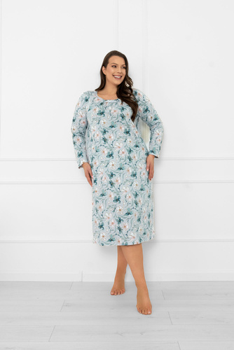 Dámská noční košile Sekwoja - bavlna, dlouhý rukáv, květinový vzor Italian Fashion