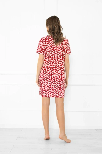 Ksenia Italian Fahion - dámská bavlněná noční košile se srdíčky, zapínání na knoflíky, krátký rukáv