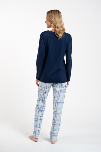 Glamour Dámské pyžamo s dlouhým rukávem a dlouhými kalhotami Italian Fashion - námořnická modř/potisk