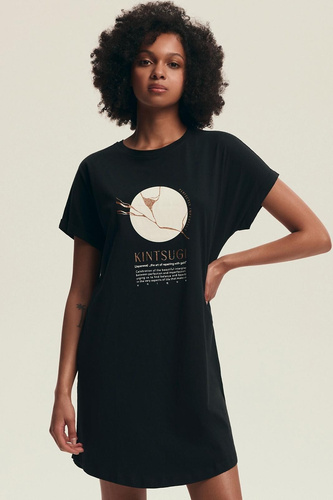 Noční košile 43729 Dairoku Henderson černá- bavlna, krátký rukáv, pohodlný střih