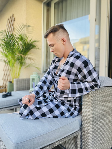 338 Krepový pánský/dámský župan De Lafense - černý/bílý