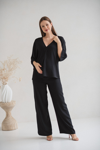 Mamafullness Těhotenská halenka pro kojící ženy Milk&Love černá- viskóza, 3/4 rukáv, oversize