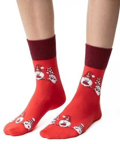 ART.136 Dámské vánoční ponožky Steven červené 148- bavlněné, teplé, zimní vzor