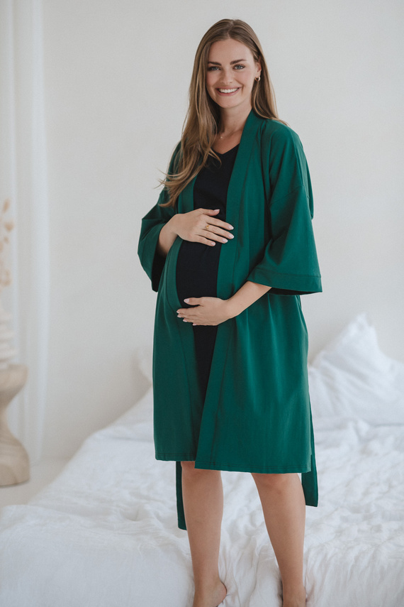 Těhotenský župan Milk&Love bottle green - bavlna s elastanem, pohodlný, rukáv 7/8