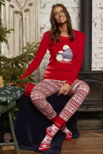 Arktyka Dámské pyžamo s dlouhým rukávem, dlouhé kalhoty Italian Fashion - červená/potisk