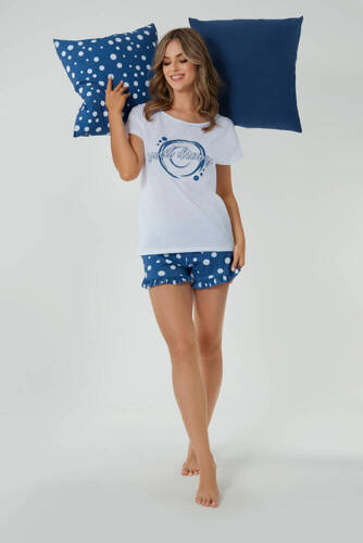 Raba Dámské pyžamo s krátkým rukávem, šortky Italian Fashion - bílý/modrý potisk