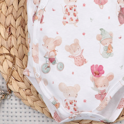Dětské body Nini Little Mouse organická bavlna zavinovací krátký rukáv