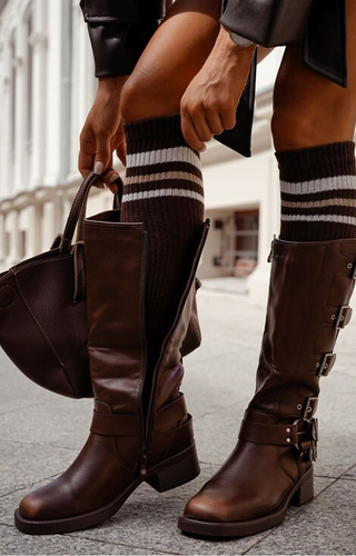 1610-001 Dámské podkolenky Milena hnědé pruhované, pruhované, pohodlné a stylové