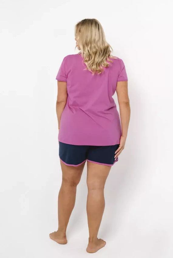 Ontega Dámské pyžamo s krátkým rukávem, šortky Italian Fashion - amarantová/ tmavě modrá