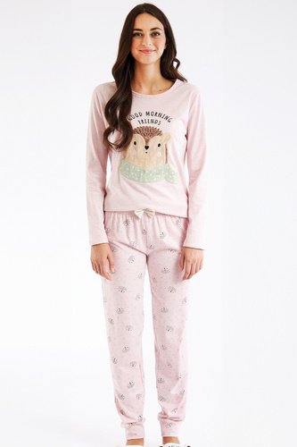 Antea Dámské růžové pyžamo Sorbetto - dlouhé, růžové, s 3D aplikací, žerzej, bavlna