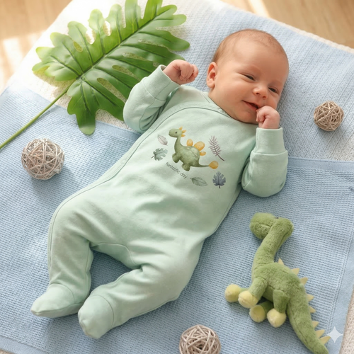 ABN-5568 Dino Explorer Nini dětský župan mátový | organická bavlna, zapínání na patentky