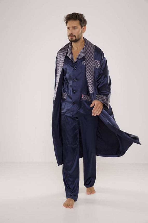 939 Pánské saténové pyžamo - tmavě modré
