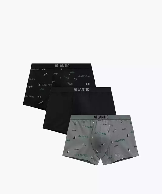 Pánské boxerky 3MH-223/25 černá-khaki bavlna, 3 balení, pohodlný střih