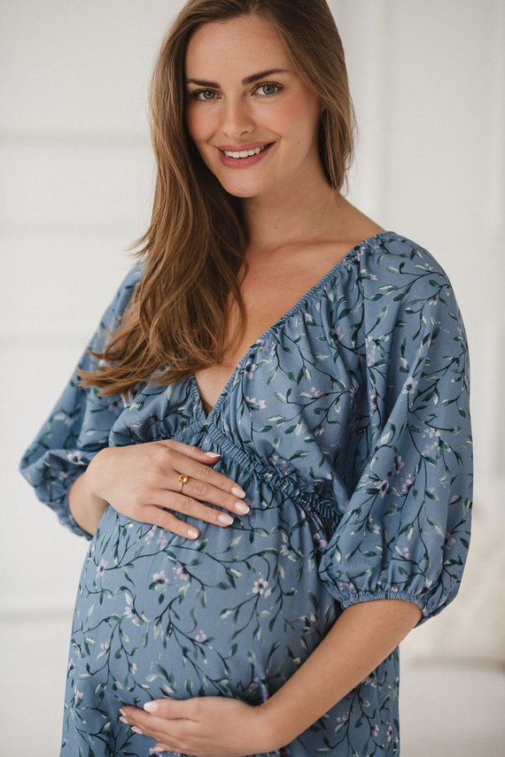 Milk Sun Těhotenské a kojící šaty Milk&Love modré květinové šaty
