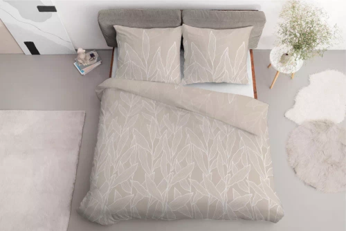 5087 A Pościel satynowa liście Detexpol beżowy