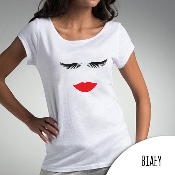 Bluzka dla mamy "RZĘSY USTA" Moocha biały