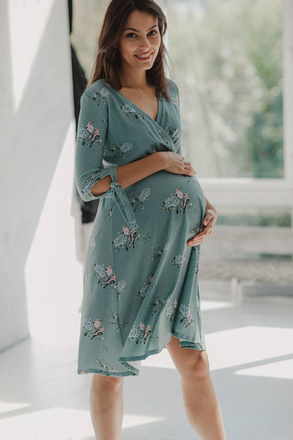 Two Ways MIDI Sukienka ciążowa i do karmienia Milk&Love eukaliptus w hortensje