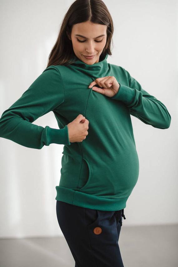 Milk Please bluza do karmienia Milk&Love z kapturem butelkowa zieleń