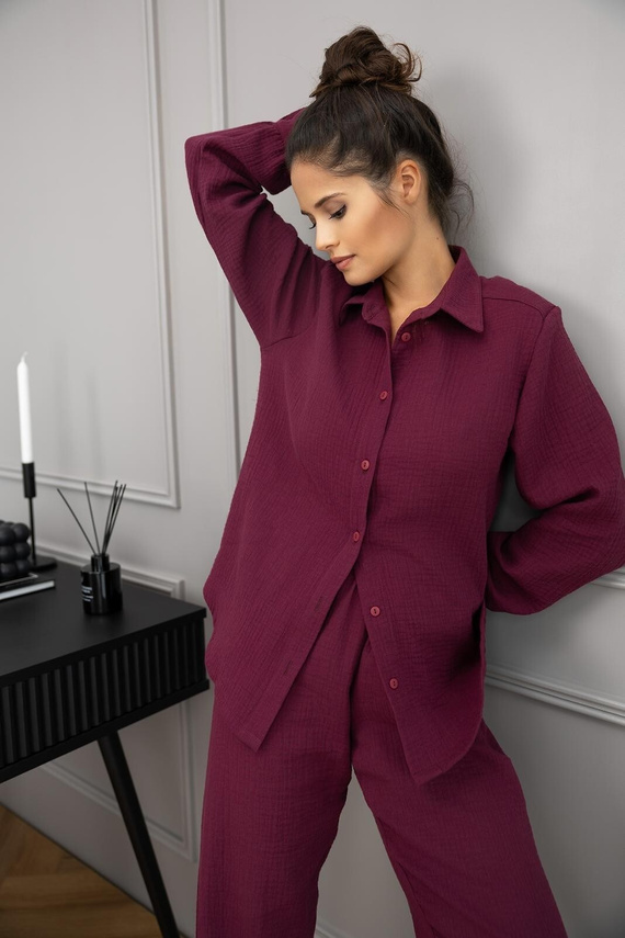 Sensis dámské pyžamo Colette - mušelínová bavlna, dlouhý rukáv, zapínání na knoflíky