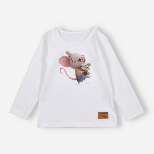 KAR-3008 Dívčí halenka s dlouhým rukávem Lagarto Verde ecru - stylová, bavlna, polská výroba