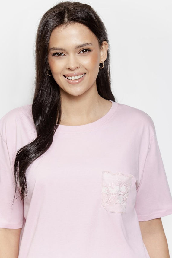 Dámské pyžamo 3569 Adria Taro růžová - Bavlněné pyžamo s krajkovou kapsou, 7/8