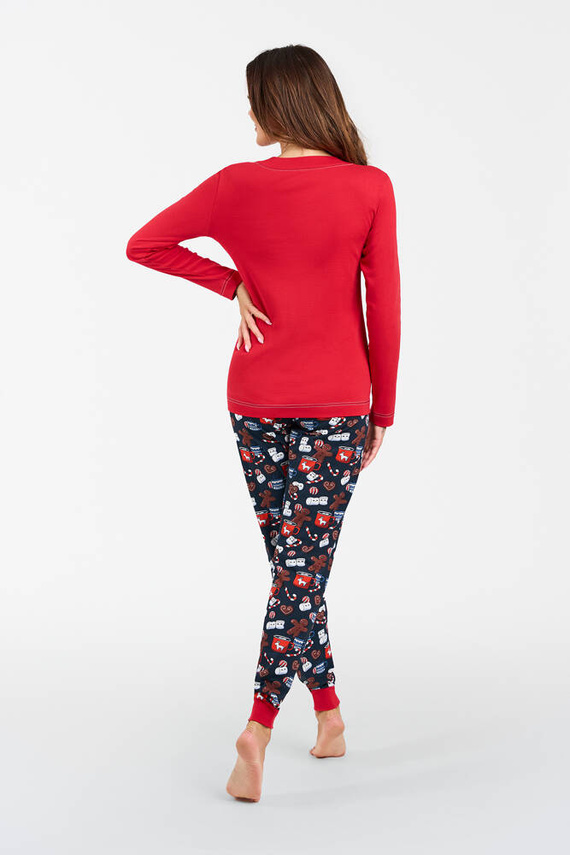 Makala Dámské pyžamo s dlouhým rukávem a dlouhé kalhoty Italian Fashion - červená/potisk