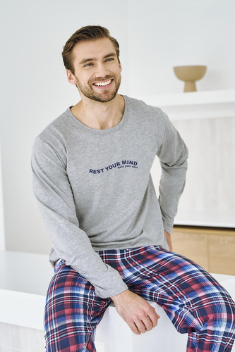 Pánské pyžamo Franco 3478 Taro šedé - bavlna, dlouhý rukáv, pohodlí a styl