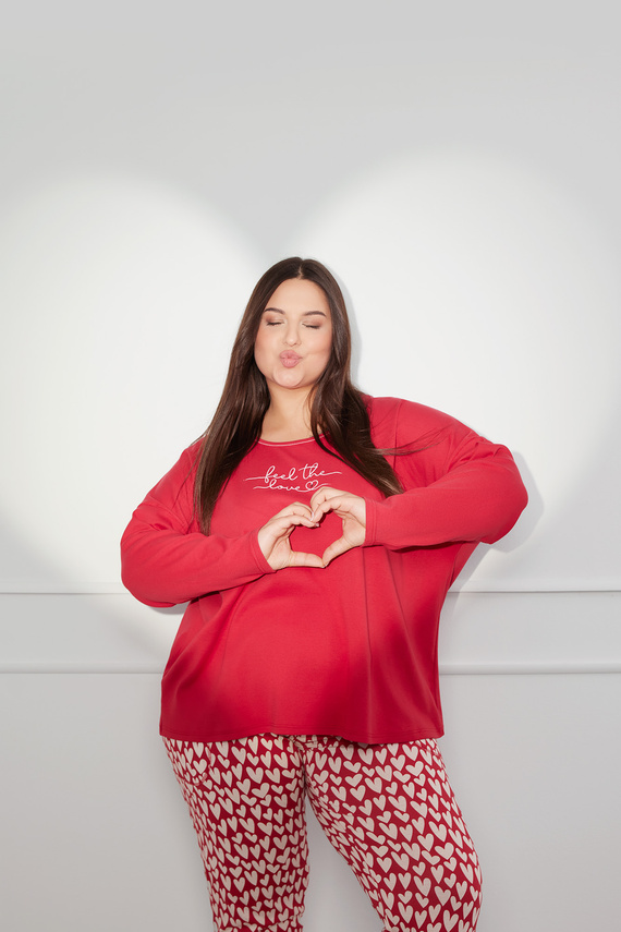 Evora Dámské pyžamo s dlouhým rukávem, dlouhé kalhoty Italian Fashion - červená/potisk