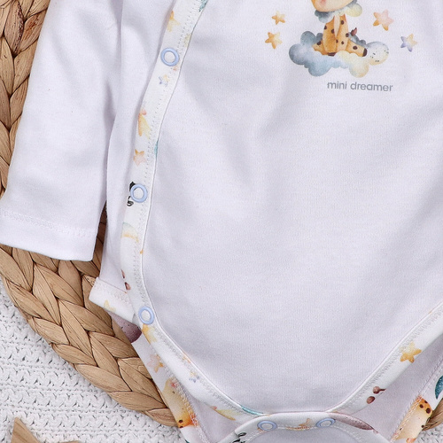 ABN-5602 Nini Little Dreamers obálkové body z organické bavlny pro kojence - bezniklové zapínání, 100% bezpečnost