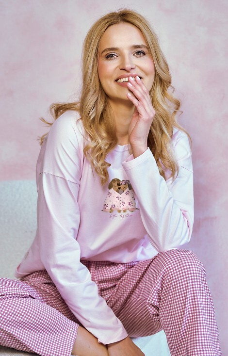 3434 Elisa Dámské pyžamo Taro - 100% bavlna, dlouhý rukáv, potisk pejsků