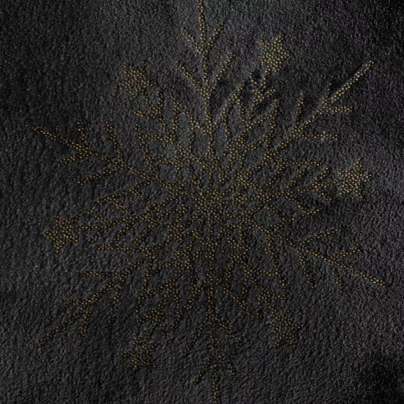 Eurofirany Vánoční přikrývka černá zlatá sněhové vločky - měkký přehoz z mikrovlákna, 240 g/m²