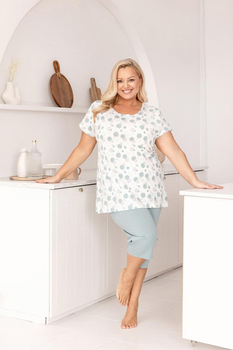 Dámské bavlněné pyžamo Regina 730 zelené - barevné tričko s krátkým rukávem, 3/4 kalhoty, 100% bavlna, letní pohodlí