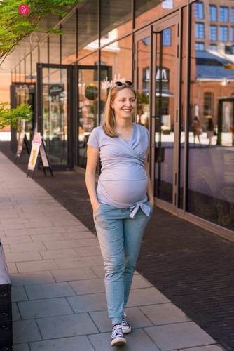 Spodnie dresowe ciążowe Milk&Love niebieski mięta plum