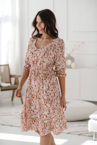 Lovely Dress Midi sukienka ciążowa i do karmienia Milk&Love wzorki na ecru