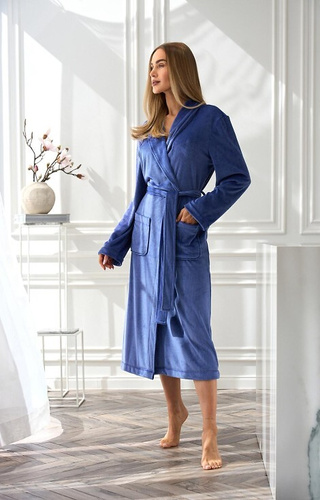 2510 Dámský župan Aura L&L dlouhý tmavě modrý - měkký, hřejivý