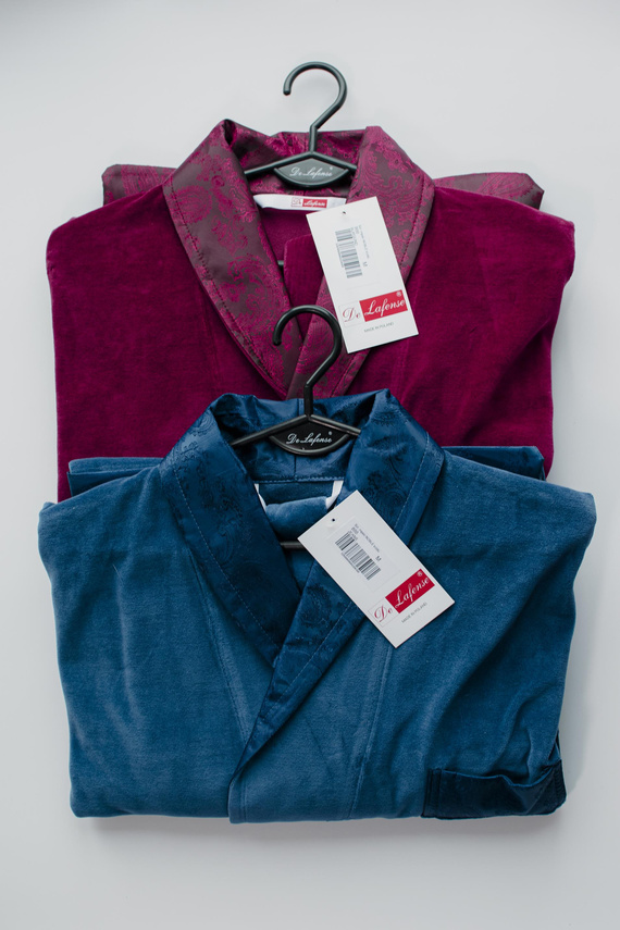 866 Noble Pánský velurový župan De Lafense - krátký, elegantní, bavlna - vínový