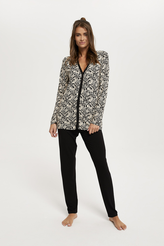 Abisynia Dámské pyžamo s dlouhým rukávem a dlouhými kalhotami Italian Fashion - potisk/černá barva