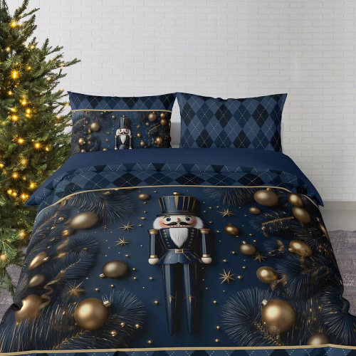 5823 Bavlněné povlečení A Christmas Dreams Detexpol navy blue s Louskáčkem - vánoční set 100% bavlna