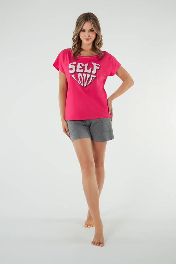 Selfie Dámské pyžamo s krátkým rukávem, šortky Italian Fashion - amarantová/melanžová barva