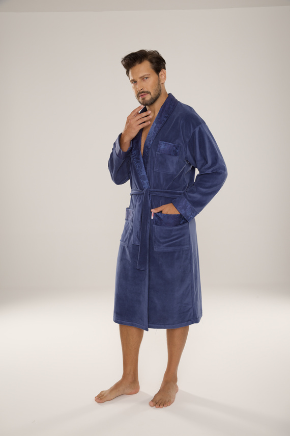 868 Noblesní pánský velurový župan De Lafense - elegantní, měkký, prémiový, džínový