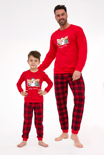 593/171 966/171 Zimní chlapecké pyžamo Cornette - vánoční, červené, bavlna