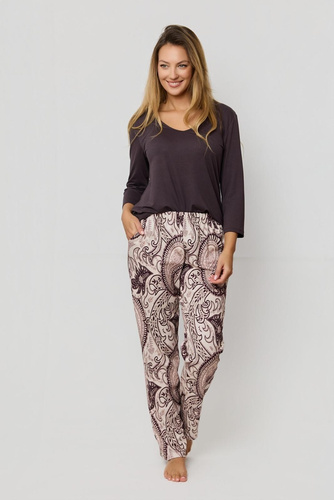 Dámské pyžamo Iris PU83 Mefemi by Nipplex - elegantní viskózové 3/4 tričko + bavlněné kalhoty s orientálním potiskem, prvotřídní pohodlí