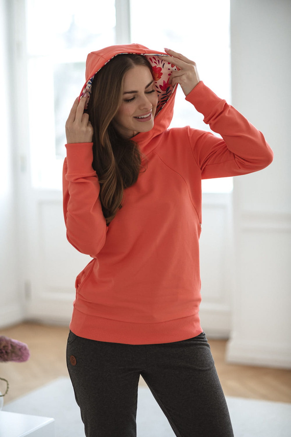 Milk Please bluza do karmienia Milk&Love z kapturem koralowy