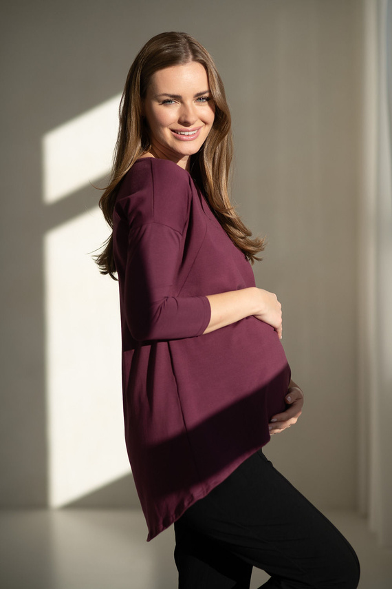 Mommy Těhotenská a kojící tunika Mauve Wine Milk&Love - oversize halenka se skrytými zipy, Oeko-Tex bavlna